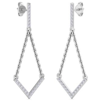 Diamond Drop Earrings: 1/2 Carat Diamond Chandelier Earrings With Chain In 14 Karat White Gold, 1 1/2 Inches
