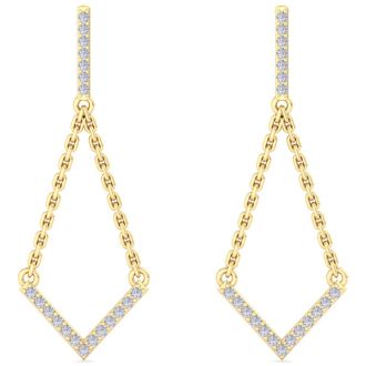 Diamond Drop Earrings: 1/2 Carat Diamond Chandelier Earrings With Chain In 14 Karat Yellow Gold, 1 1/2 Inches