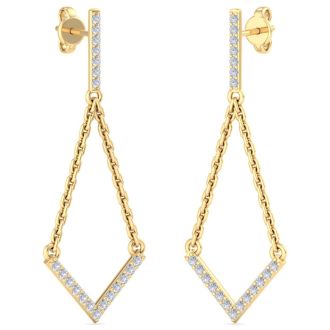 Diamond Drop Earrings: 1/2 Carat Diamond Chandelier Earrings With Chain In 14 Karat Yellow Gold, 1 1/2 Inches