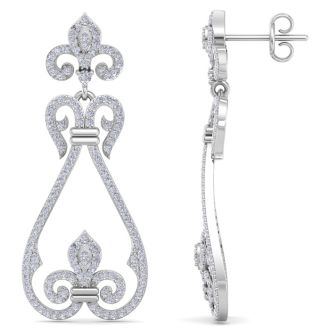 Diamond Drop Earrings: 1 1/5 Carat Diamond Chandelier Earrings In 14 Karat White Gold, 1 1/2 Inches