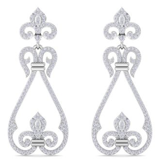 Diamond Drop Earrings: 1 1/5 Carat Diamond Chandelier Earrings In 14 Karat White Gold, 1 1/2 Inches