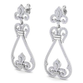 Diamond Drop Earrings: 1 1/5 Carat Diamond Chandelier Earrings In 14 Karat White Gold, 1 1/2 Inches