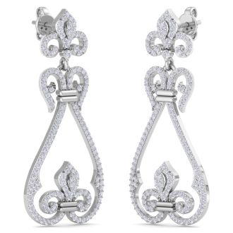 Diamond Drop Earrings: 1 1/5 Carat Diamond Chandelier Earrings In 14 Karat White Gold, 1 1/2 Inches