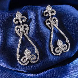 Diamond Drop Earrings: 1 1/5 Carat Diamond Chandelier Earrings In 14 Karat White Gold, 1 1/2 Inches