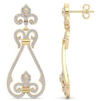 Diamond Drop Earrings: 1 1/5 Carat Diamond Chandelier Earrings In 14 Karat Yellow Gold, 1 1/2 Inches