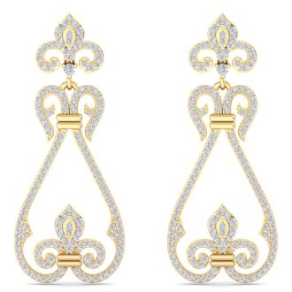 Diamond Drop Earrings: 1 1/5 Carat Diamond Chandelier Earrings In 14 Karat Yellow Gold, 1 1/2 Inches