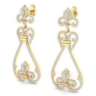 Diamond Drop Earrings: 1 1/5 Carat Diamond Chandelier Earrings In 14 Karat Yellow Gold, 1 1/2 Inches