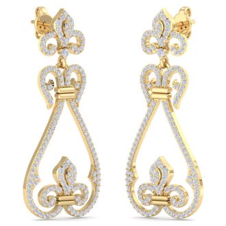 Diamond Drop Earrings: 1 1/5 Carat Diamond Chandelier Earrings In 14 Karat Yellow Gold, 1 1/2 Inches