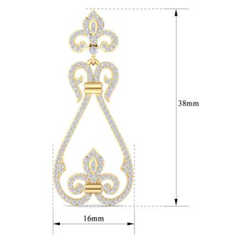 Diamond Drop Earrings: 1 1/5 Carat Diamond Chandelier Earrings In 14 Karat Yellow Gold, 1 1/2 Inches