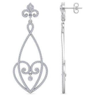 Diamond Drop Earrings: 1 1/2 Carat Diamond Chandelier Earrings In 14 Karat White Gold, 1 1/2 Inches