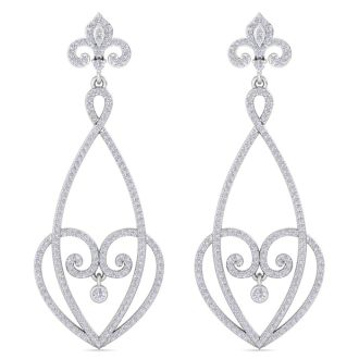 Diamond Drop Earrings: 1 1/2 Carat Diamond Chandelier Earrings In 14 Karat White Gold, 1 1/2 Inches