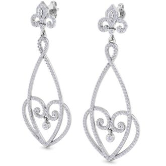 Diamond Drop Earrings: 1 1/2 Carat Diamond Chandelier Earrings In 14 Karat White Gold, 1 1/2 Inches