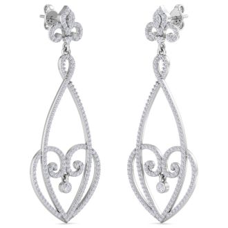 Diamond Drop Earrings: 1 1/2 Carat Diamond Chandelier Earrings In 14 Karat White Gold, 1 1/2 Inches