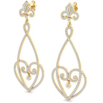 Diamond Drop Earrings: 1 1/2 Carat Diamond Chandelier Earrings In 14 Karat Yellow Gold, 1 1/2 Inches