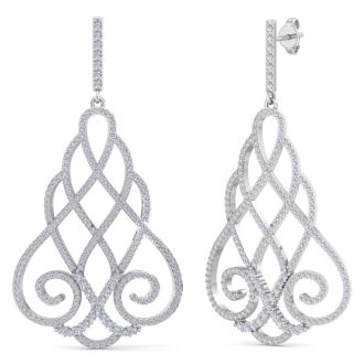 Diamond Drop Earrings: 2 1/3 Carat Diamond Chandelier Earrings In 14 Karat White Gold, 2 Inches