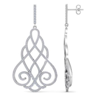 Diamond Drop Earrings: 2 1/3 Carat Diamond Chandelier Earrings In 14 Karat White Gold, 2 Inches