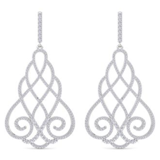 Diamond Drop Earrings: 2 1/3 Carat Diamond Chandelier Earrings In 14 Karat White Gold, 2 Inches