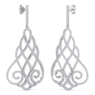 Diamond Drop Earrings: 2 1/3 Carat Diamond Chandelier Earrings In 14 Karat White Gold, 2 Inches