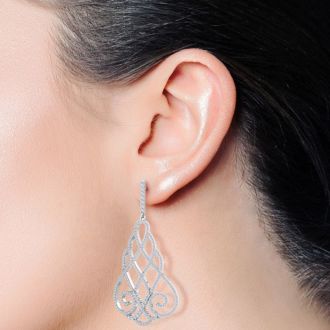Diamond Drop Earrings: 2 1/3 Carat Diamond Chandelier Earrings In 14 Karat White Gold, 2 Inches