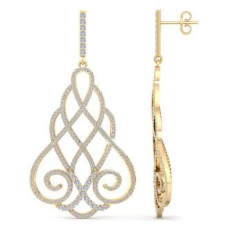 Diamond Drop Earrings: 2 1/3 Carat Diamond Chandelier Earrings In 14 Karat Yellow Gold, 2 Inches