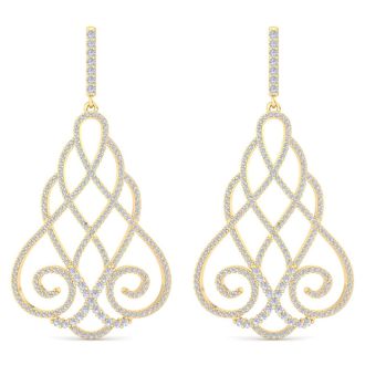 Diamond Drop Earrings: 2 1/3 Carat Diamond Chandelier Earrings In 14 Karat Yellow Gold, 2 Inches