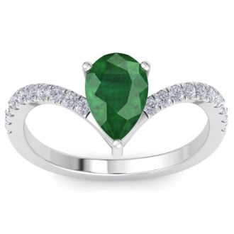 Emerald Ring: 2 Carat Pear Shape Emerald and Diamond Ring