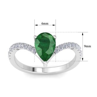 Emerald Ring: 2 Carat Pear Shape Emerald and Diamond Ring
