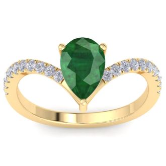 Emerald Ring: 2 Carat Pear Shape Emerald and Diamond Ring