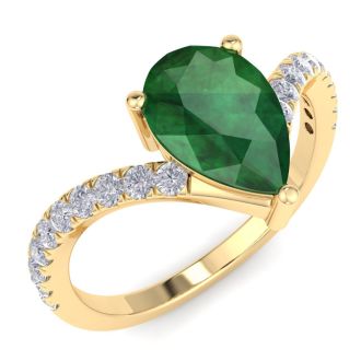 Emerald Ring: 2 Carat Pear Shape Emerald and Diamond Ring