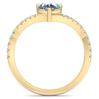 2-1/3 Carat Pear Shape Mystic Topaz Ring and Diamonds In 14 Karat White Gold