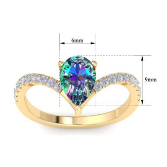 2-1/3 Carat Pear Shape Mystic Topaz Ring and Diamonds In 14 Karat White Gold