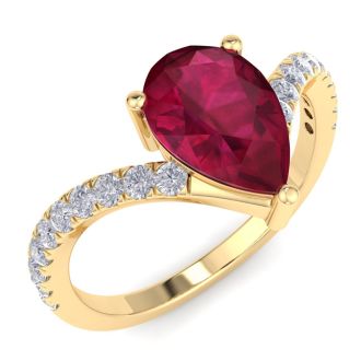 Ruby Ring: 2 Carat Pear Shape Ruby and Diamond Ring