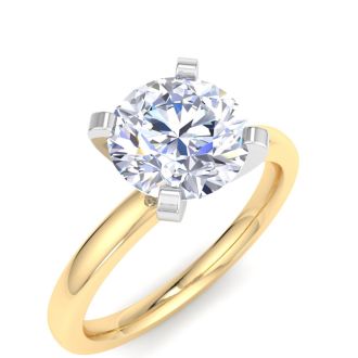 2 Carat Round Shape Lab Grown Diamond Ring In 14K Yellow Gold, Solitaire