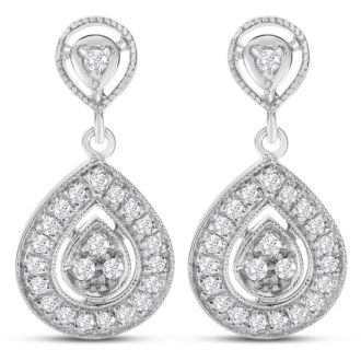 Diamond Drop Earrings: 1/2 Carat Diamond Drop Earrings In 14K White Gold, 1 Inch
