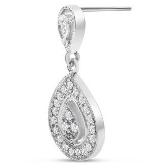 Diamond Drop Earrings: 1/2 Carat Diamond Drop Earrings In 14K White Gold, 1 Inch