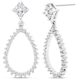 Diamond Drop Earrings: 1/2 Carat Diamond Drop Earrings In 14K White Gold, 1 Inch