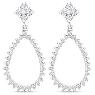 Diamond Drop Earrings: 1/2 Carat Diamond Drop Earrings In 14K White Gold, 1 Inch