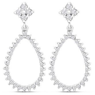 Diamond Drop Earrings: 1/2 Carat Diamond Drop Earrings In 14K White Gold, 1 Inch