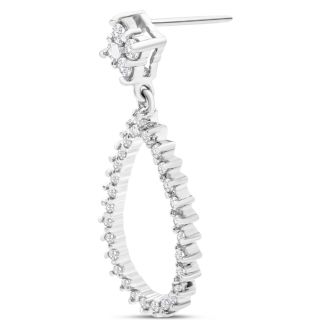 Diamond Drop Earrings: 1/2 Carat Diamond Drop Earrings In 14K White Gold, 1 Inch