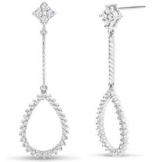 Diamond Drop Earrings: 1/2 Carat Diamond Drop Earrings In 14K White Gold, 1 1/2 Inches