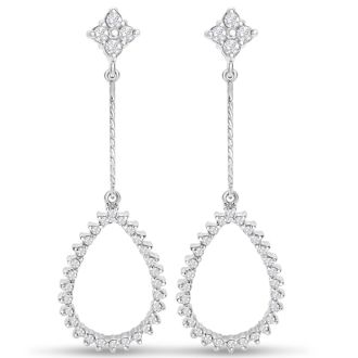 Diamond Drop Earrings: 1/2 Carat Diamond Drop Earrings In 14K White Gold, 1 1/2 Inches
