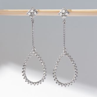 Diamond Drop Earrings: 1/2 Carat Diamond Drop Earrings In 14K White Gold, 1 1/2 Inches