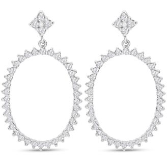 Diamond Drop Earrings: 1 Carat Diamond Drop Earrings In 14K White Gold, 1 1/4 Inches