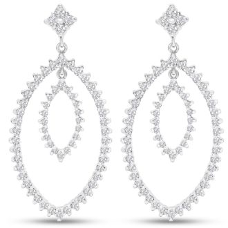 Diamond Drop Earrings: 1 1/2 Carat Diamond Drop Earrings In 14K White Gold, 1 1/2 Inches