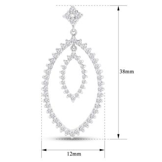 Diamond Drop Earrings: 1 1/2 Carat Diamond Drop Earrings In 14K White Gold, 1 1/2 Inches