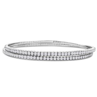 2 Carat Diamond Bangle Bracelet In 14K White Gold, 7 Inches