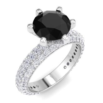 3 Carat Round Shape Black Moissanite Engagement Ring In 14K White Gold