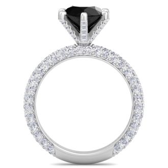 3 Carat Round Shape Black Moissanite Engagement Ring In 14K White Gold