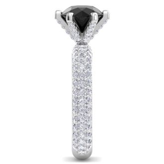 3 Carat Round Shape Black Moissanite Engagement Ring In 14K White Gold