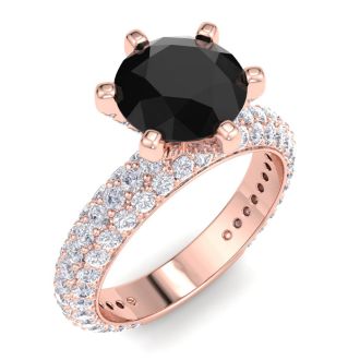 3 Carat Round Shape Black Moissanite Engagement Ring In 14K Rose Gold